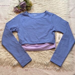 Year of Ours Blue Long Sleeve Crop Top Cutout Size Large NWOT